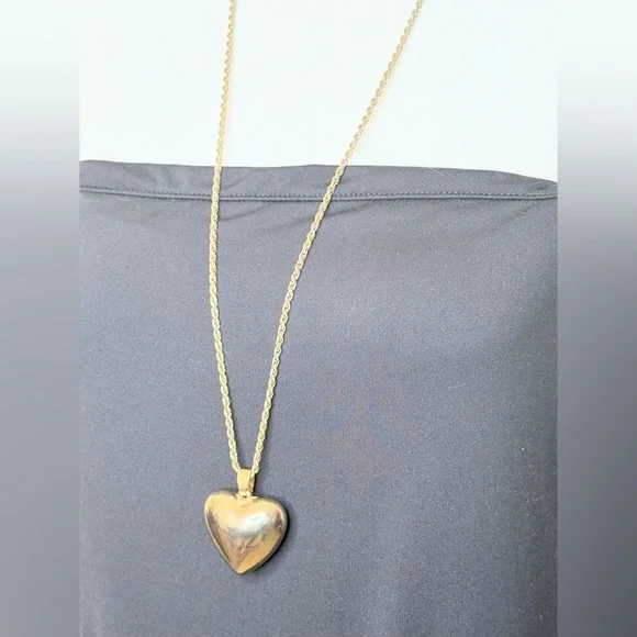Vintage Gold Tone Puffy Heart Pendant Necklace Rope Chain 24” - Picture 6 of 12